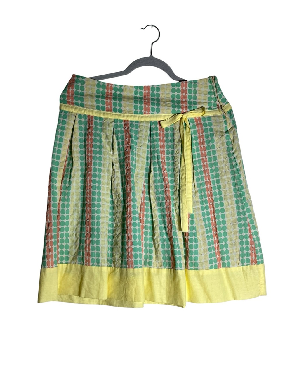 Womens Pastel Polka Dot Mini Skirt Pleated Yellow Tie Waist Size Medium